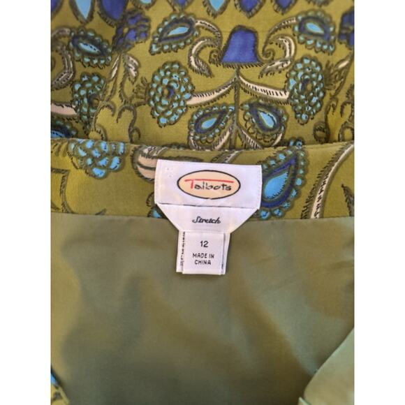 Folk Art Skirt Vintage Talbots 12 Olive Green Silk Boho Lagenlook Artsy Preppy - Picture 4 of 6